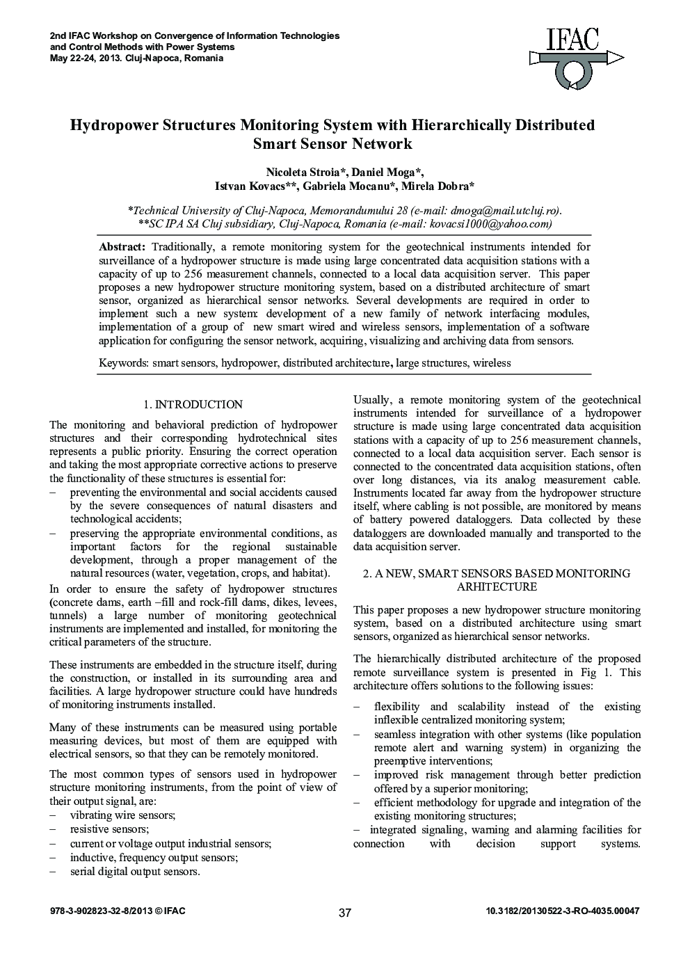 عکس صفحه اول مقاله: Hydropower Structures Monitoring System with Hierarchically Distributed Smart Sensor Network Hydropower Structures Monitoring System with Hierarchically Distributed Smart Sensor Network