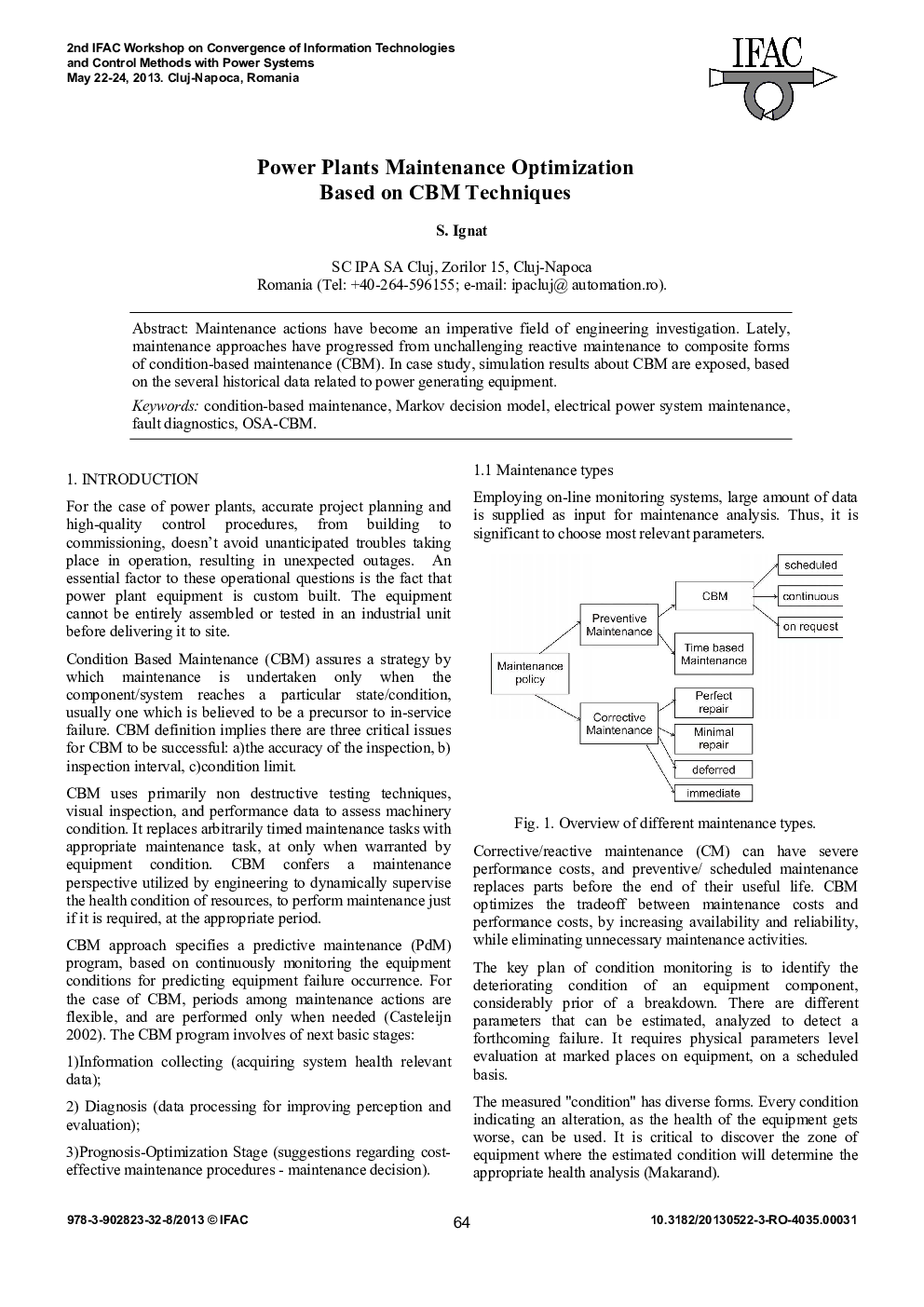 Power Plants Maintenance Optimization Based on CBM Techniques