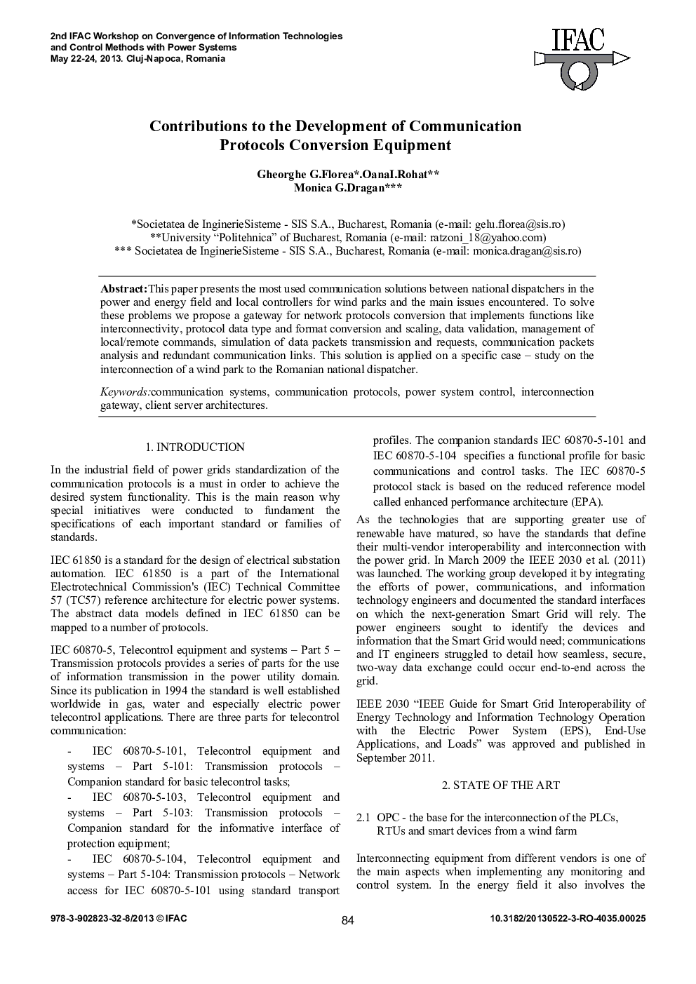 عکس صفحه اول مقاله: Contributions to the Development of Communication Protocols Conversion Equipment Contributions to the Development of Communication Protocols Conversion Equipment