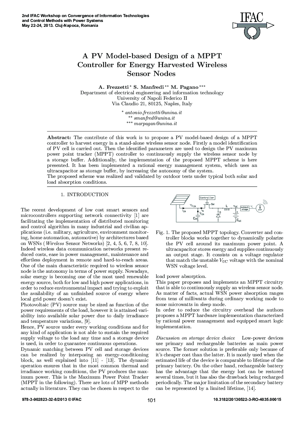 عکس صفحه اول مقاله: A PV Model-based Design of a MPPT Controller for Energy Harvested Wireless Sensor Nodes A PV Model-based Design of a MPPT Controller for Energy Harvested Wireless Sensor Nodes