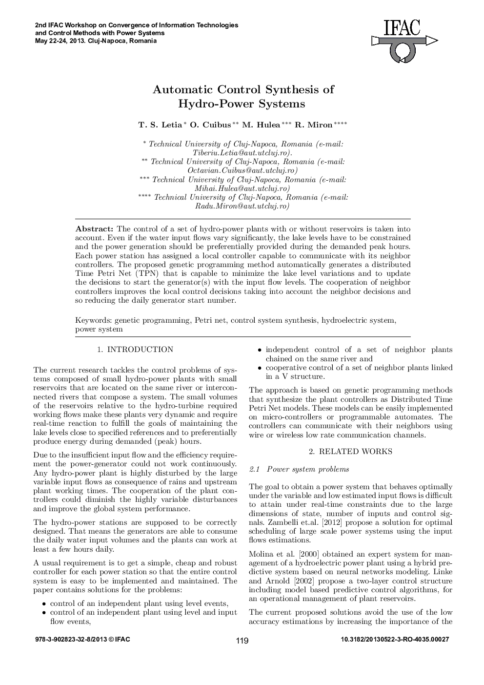 عکس صفحه اول مقاله: Automatic Control Synthesis of Hydro-Power Systems Automatic Control Synthesis of Hydro-Power Systems