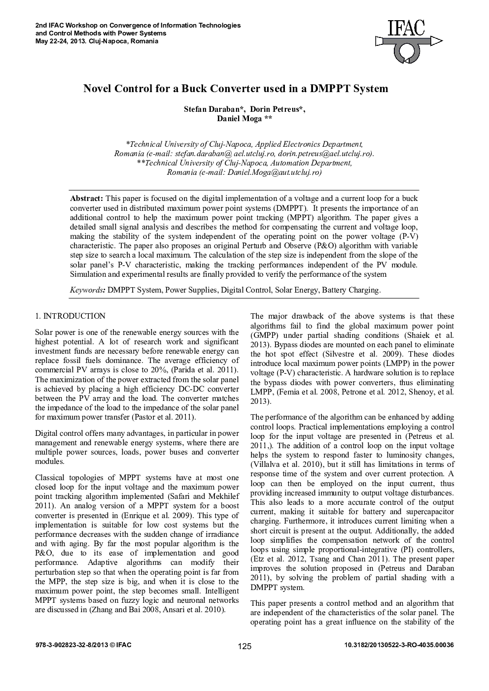 عکس صفحه اول مقاله: Novel Control for a Buck Converter used in a DMPPT System Novel Control for a Buck Converter used in a DMPPT System