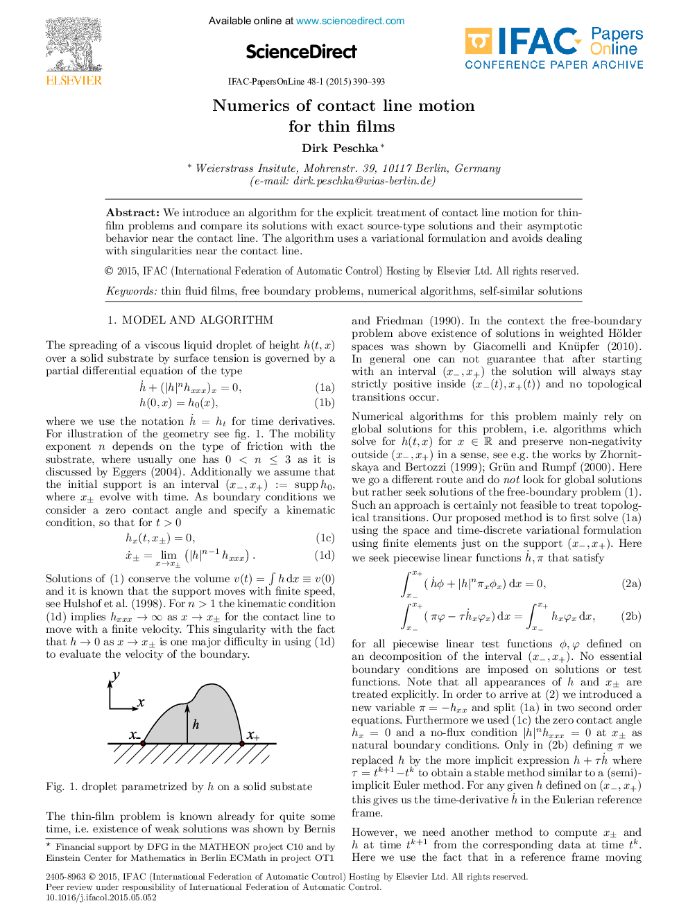 Numerics of contact line motion for thin films