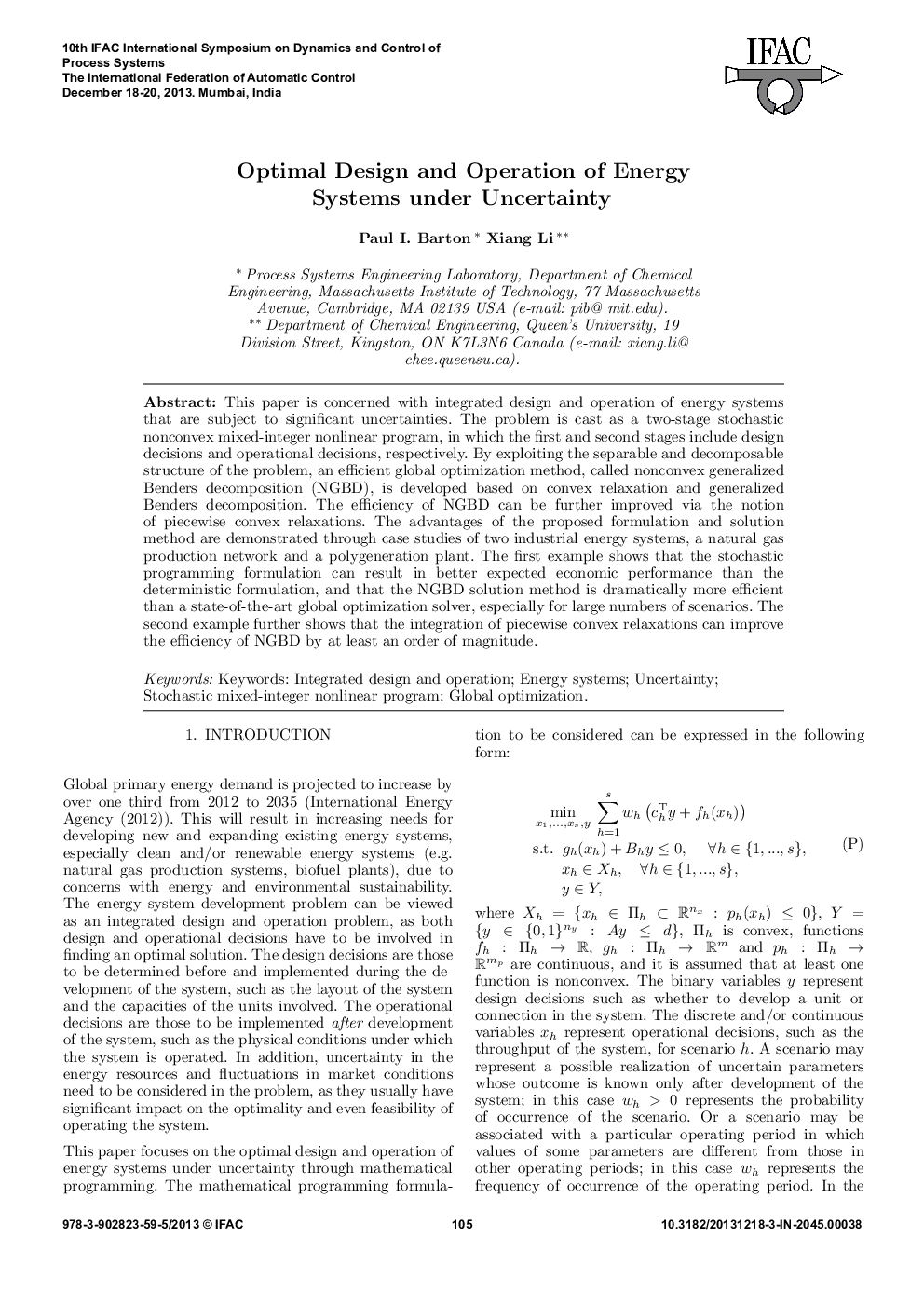 Optimal Design and Operation of Energy Systems under Uncertainty