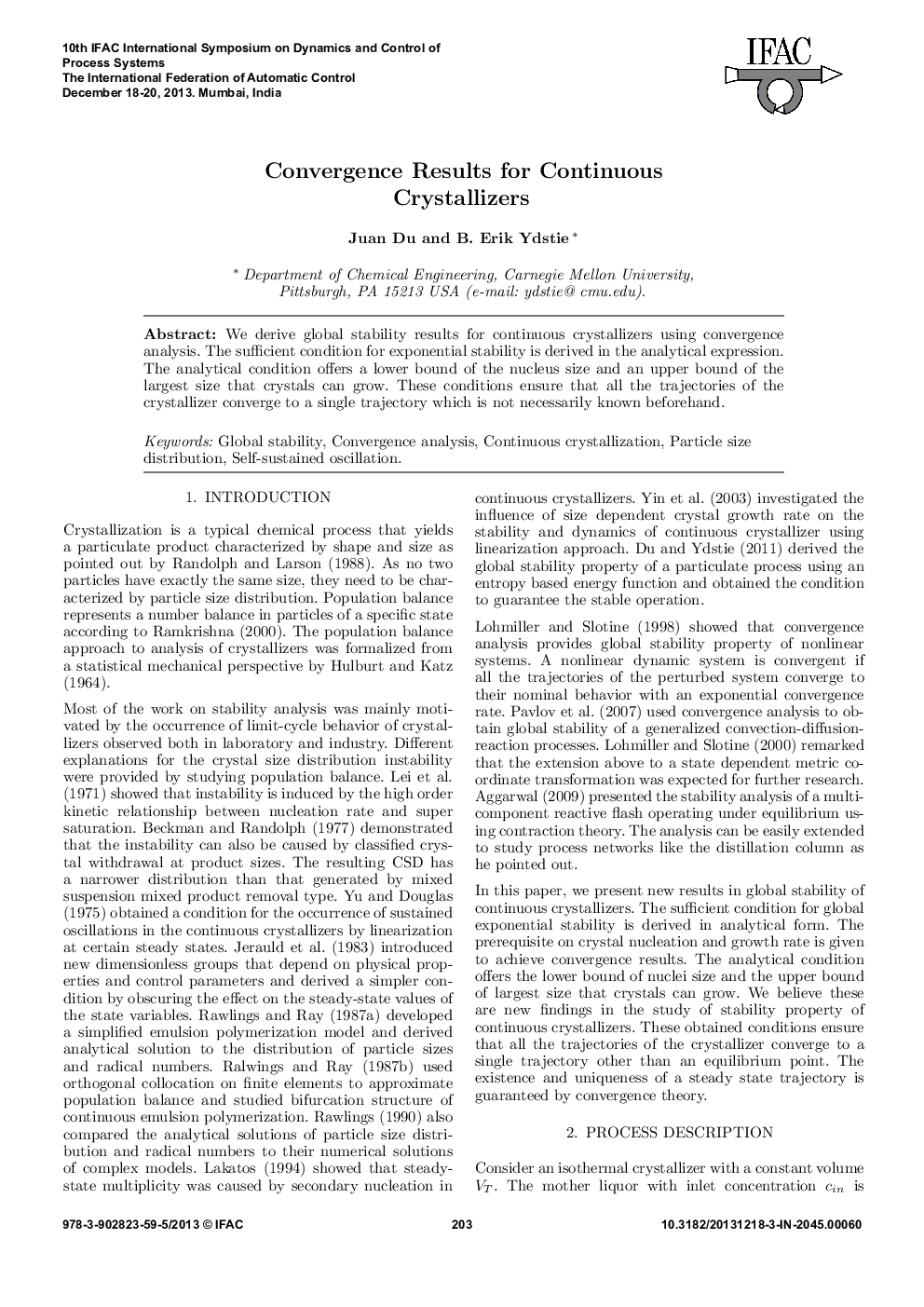 Convergence Results for Continuous Crystallizers