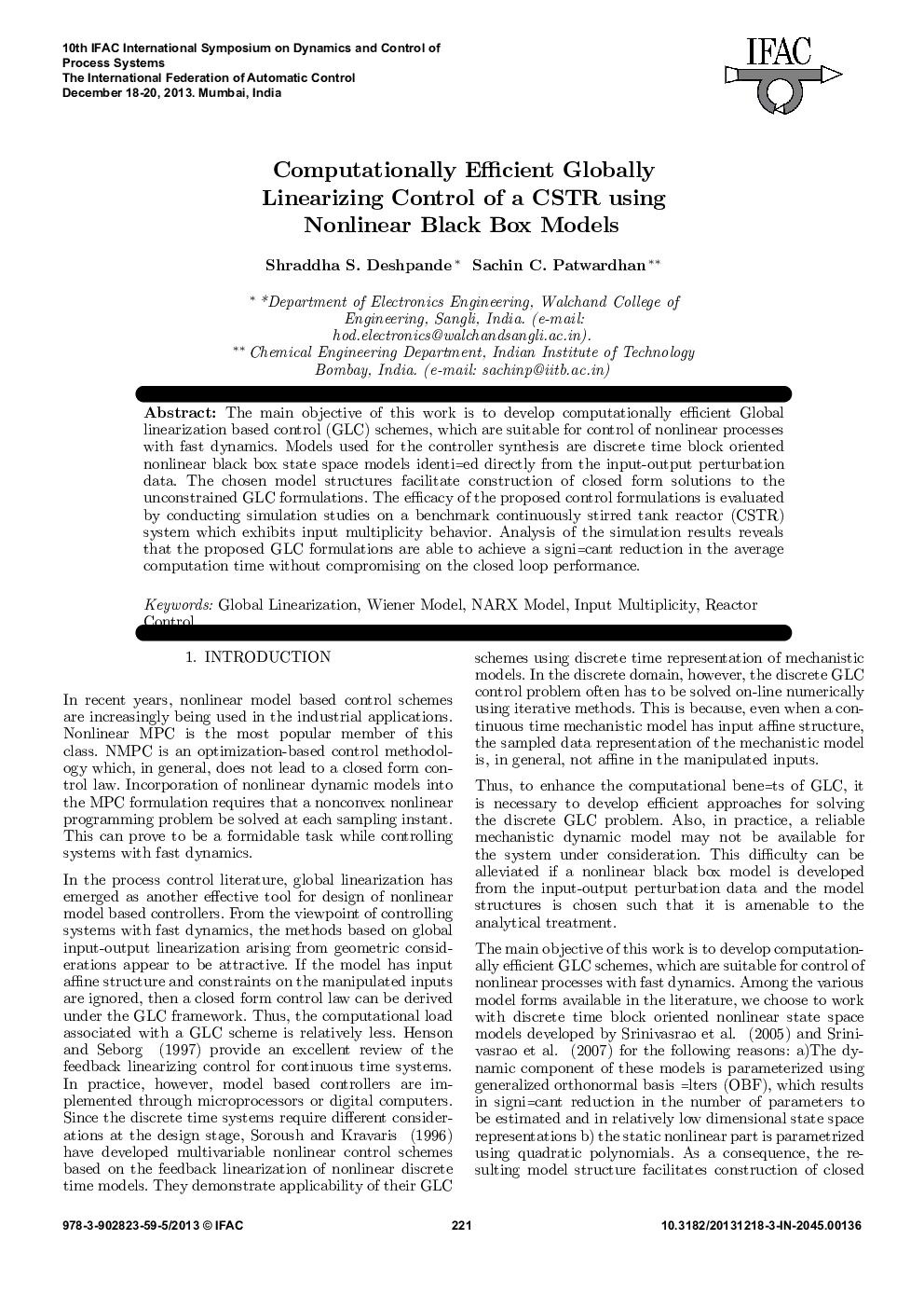 Computationally Efficient Globally Linearizing Control of a CSTR using Nonlinear Black Box Models
