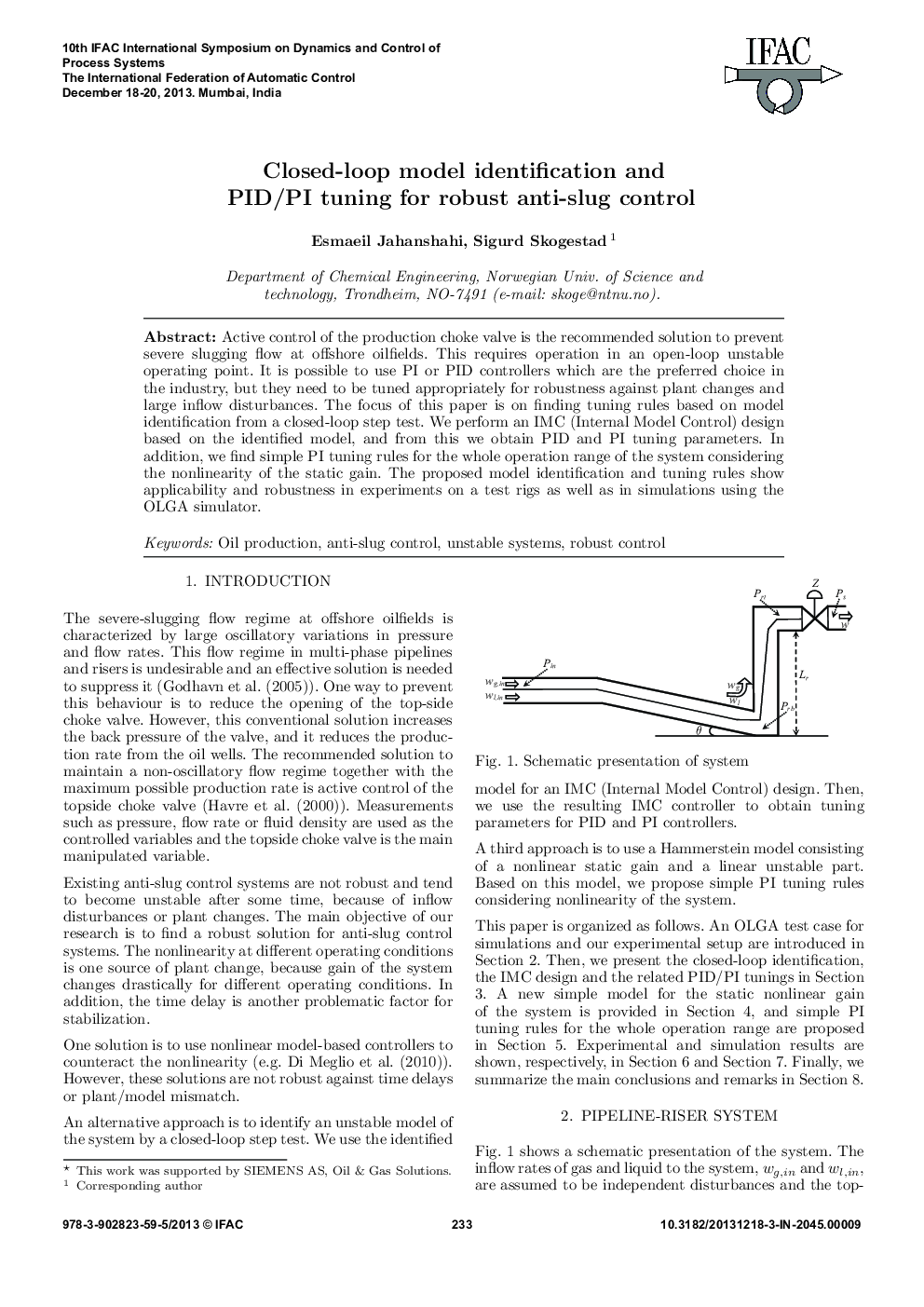 Closed-loop model identification and PID/PI tuning for robust anti-slug control
