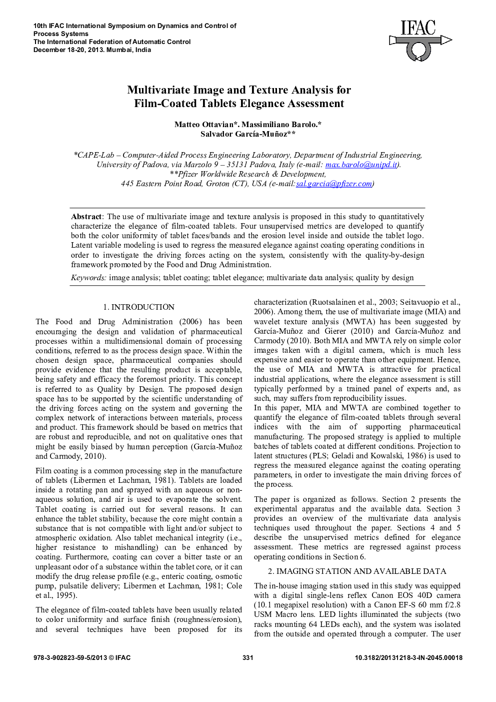 Multivariate Image and Texture Analysis for Film-Coated Tablets Elegance Assessment
