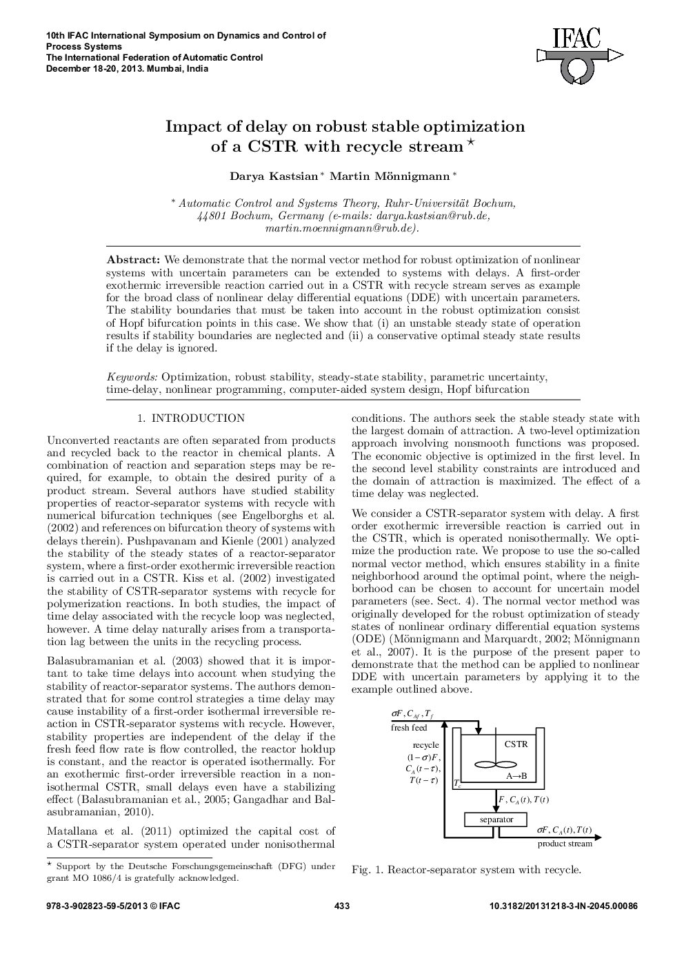 Impact of delay on robust stable optimization of a CSTR with recycle stream*