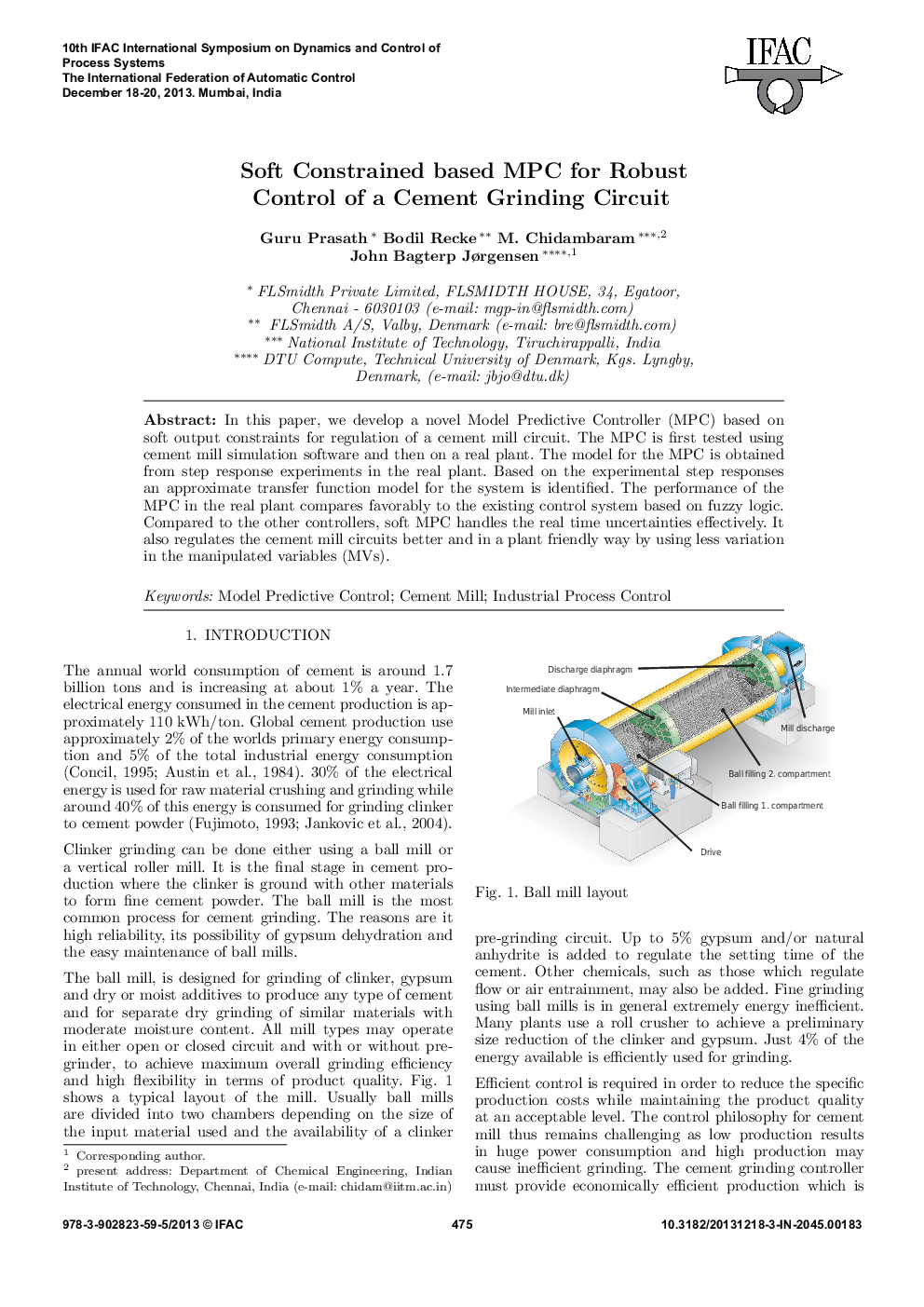 Soft Constrained based MPC for Robust Control of a Cement Grinding Circuit