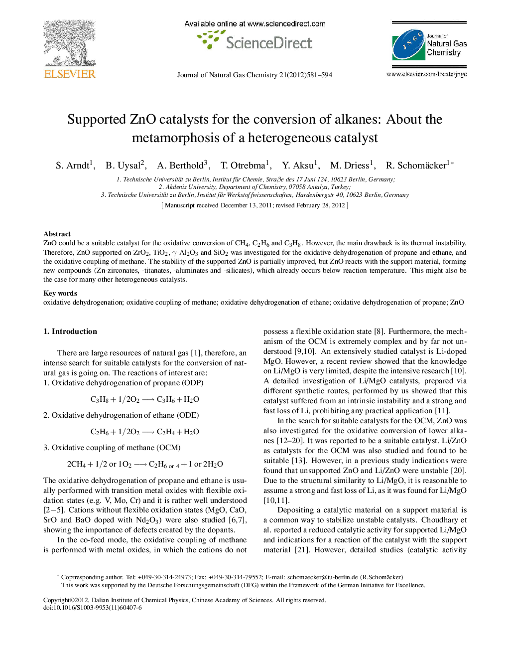 عکس صفحه اول مقاله: Supported ZnO catalysts for the conversion of alkanes: About the metamorphosis of a heterogeneous catalyst Supported ZnO catalysts for the conversion of alkanes: About the metamorphosis of a heterogeneous catalyst
