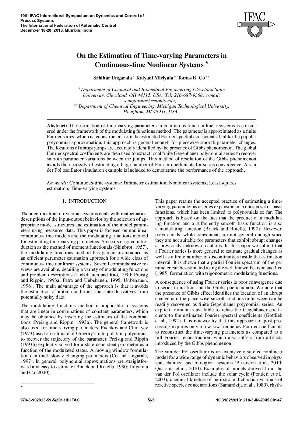On the Estimation of Time-varying Parameters in Continuous-time Nonlinear Systems