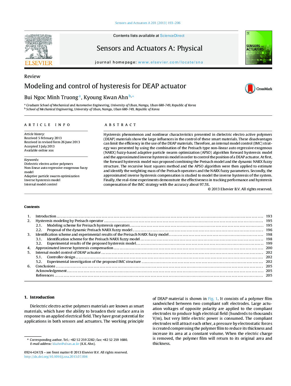 Modeling and control of hysteresis for DEAP actuator