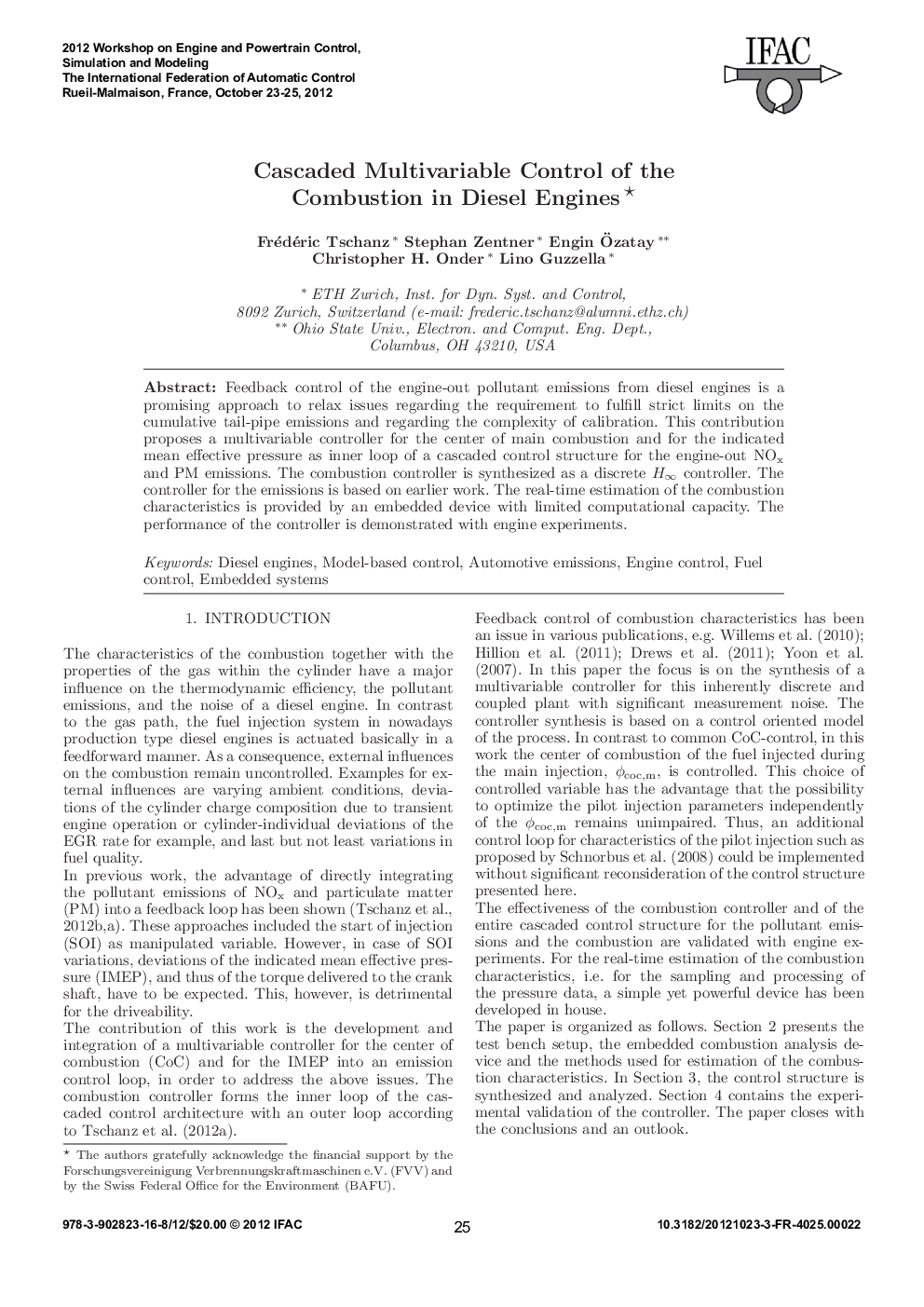 عکس صفحه اول مقاله: Cascaded Multivariable Control of the Combustion in Diesel Engines* Cascaded Multivariable Control of the Combustion in Diesel Engines*