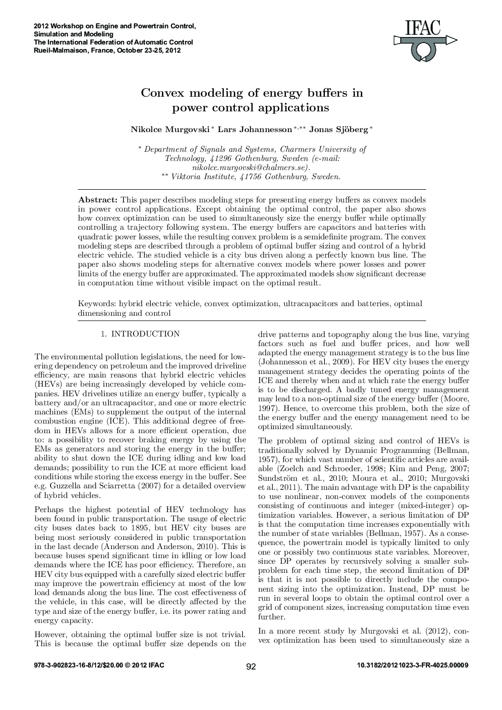 عکس صفحه اول مقاله: Convex modeling of energy buffers in power control applications Convex modeling of energy buffers in power control applications