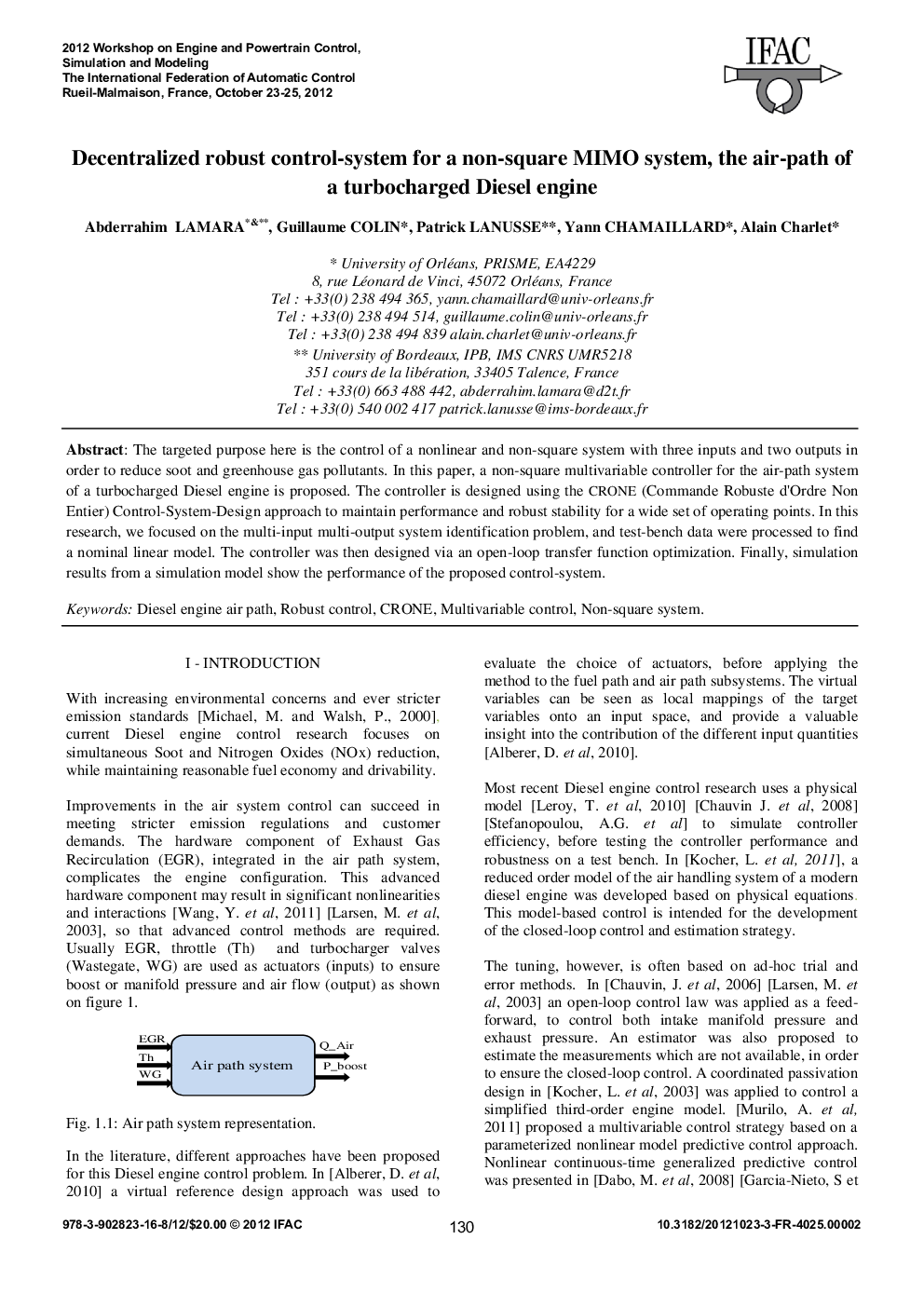 Decentralized robust control-system for a non-square MIMO system, the air-path of a turbocharged Diesel engine