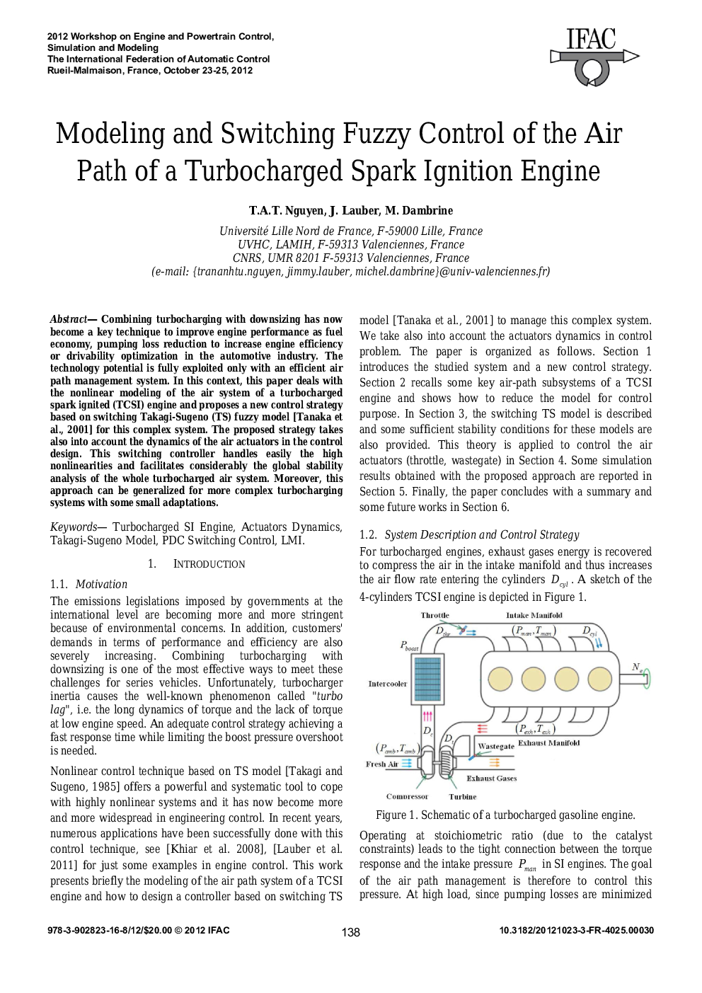 عکس صفحه اول مقاله: Modeling and Switching Fuzzy Control of the Air Path of a Turbocharged Spark Ignition Engine Modeling and Switching Fuzzy Control of the Air Path of a Turbocharged Spark Ignition Engine