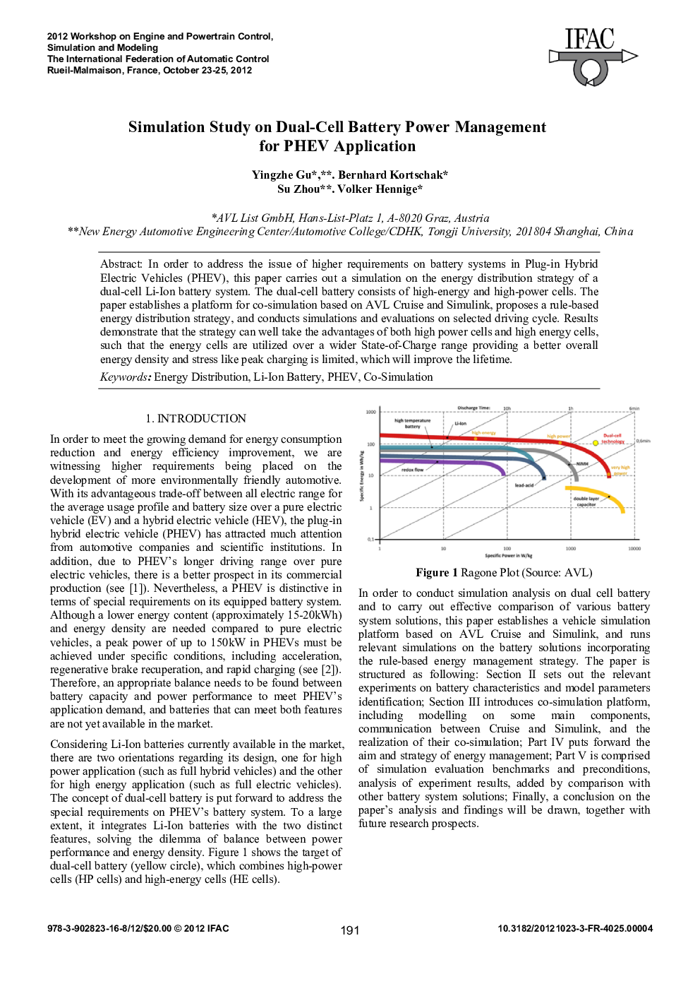 Simulation Study on Dual-Cell Battery Power Management for PHEV Application