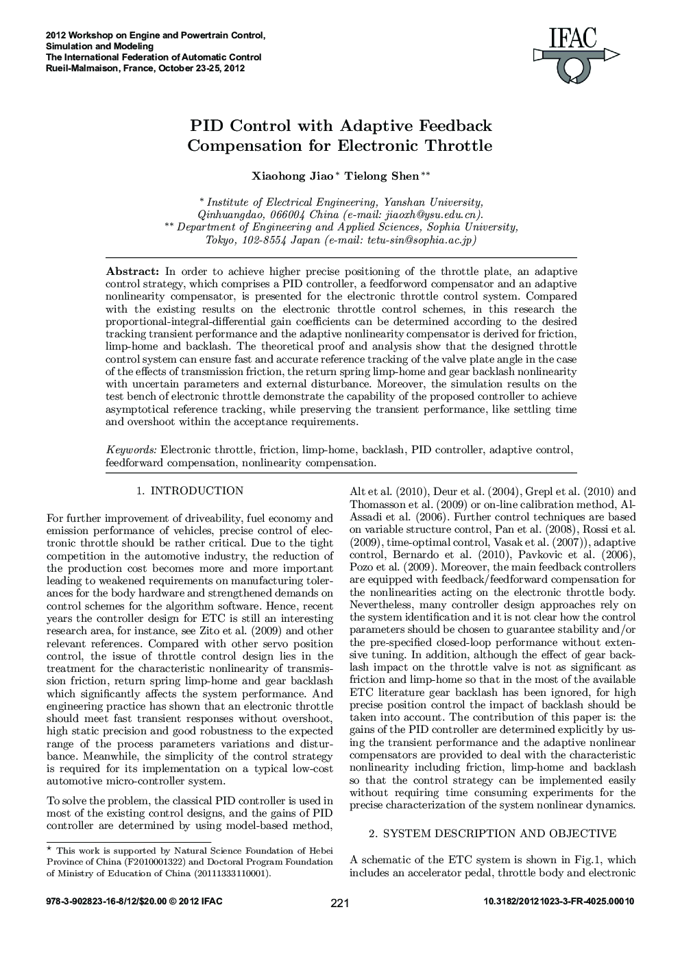 عکس صفحه اول مقاله: PID Control with Adaptive Feedback Compensation for Electronic Throttle PID Control with Adaptive Feedback Compensation for Electronic Throttle