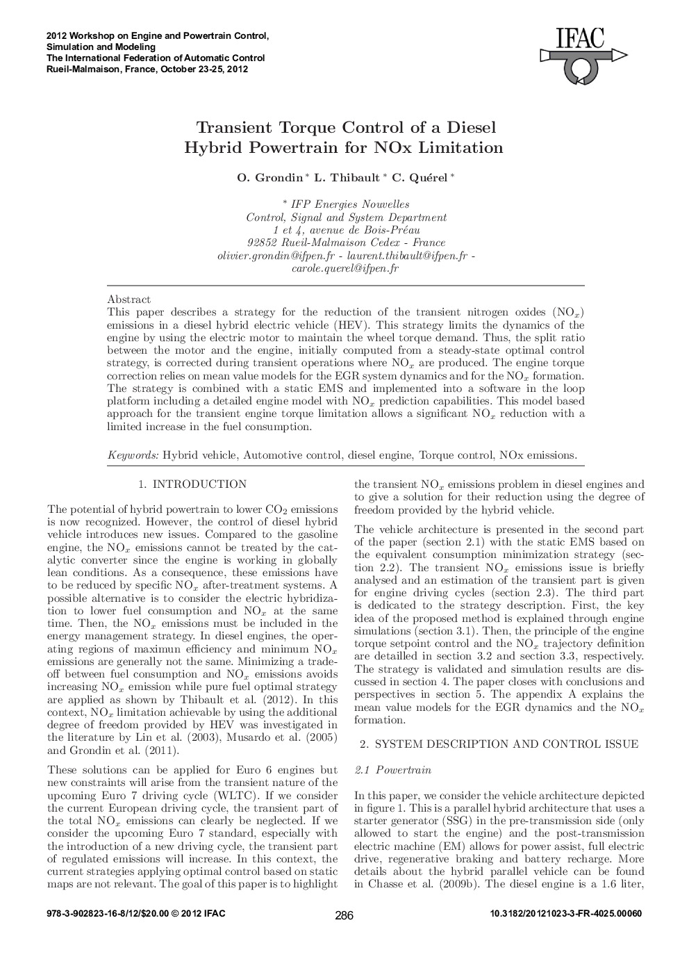 Transient Torque Control of a Diesel Hybrid Powertrain for NOx Limitation