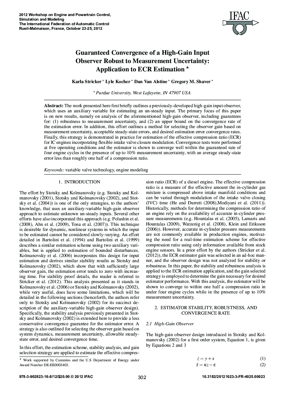 عکس صفحه اول مقاله: Guaranteed Convergence of a High-Gain Input Observer Robust to Measurement Uncertainty: Application to ECR Estimation* Guaranteed Convergence of a High-Gain Input Observer Robust to Measurement Uncertainty: Application to ECR Estimation*