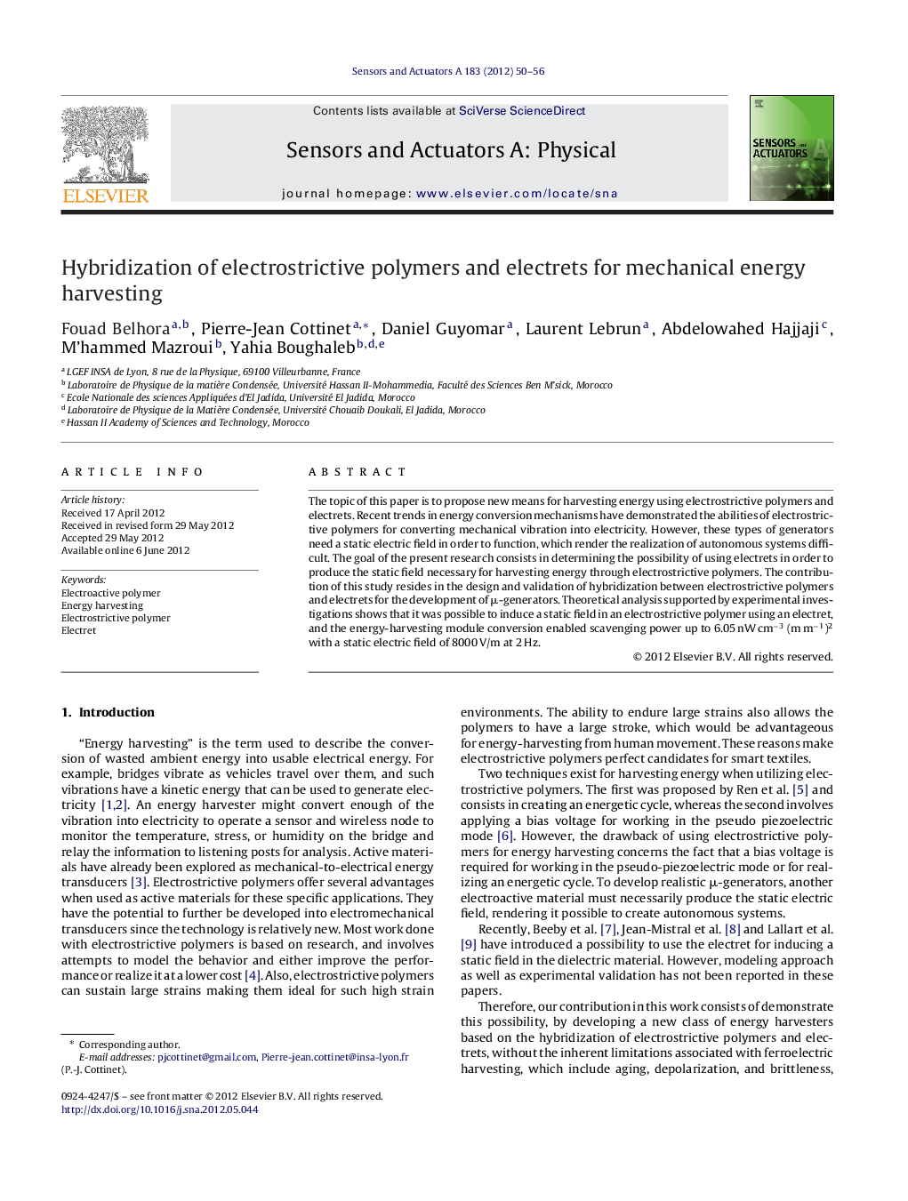 Hybridization of electrostrictive polymers and electrets for mechanical energy harvesting