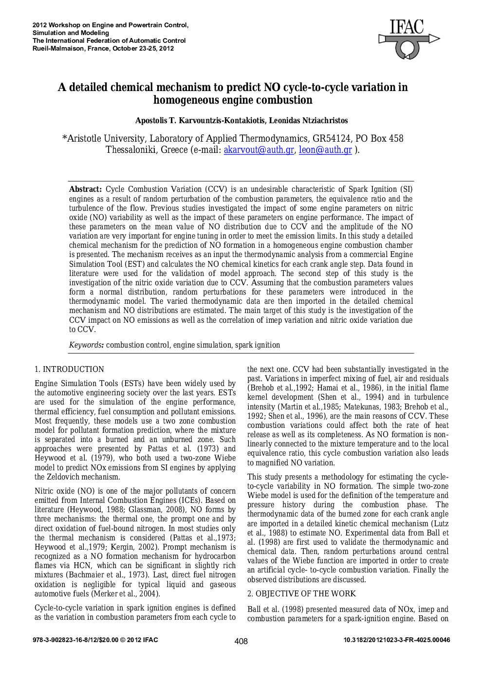 عکس صفحه اول مقاله: A detailed chemical mechanism to predict NO cycle-to-cycle variation in homogeneous engine combustion A detailed chemical mechanism to predict NO cycle-to-cycle variation in homogeneous engine combustion
