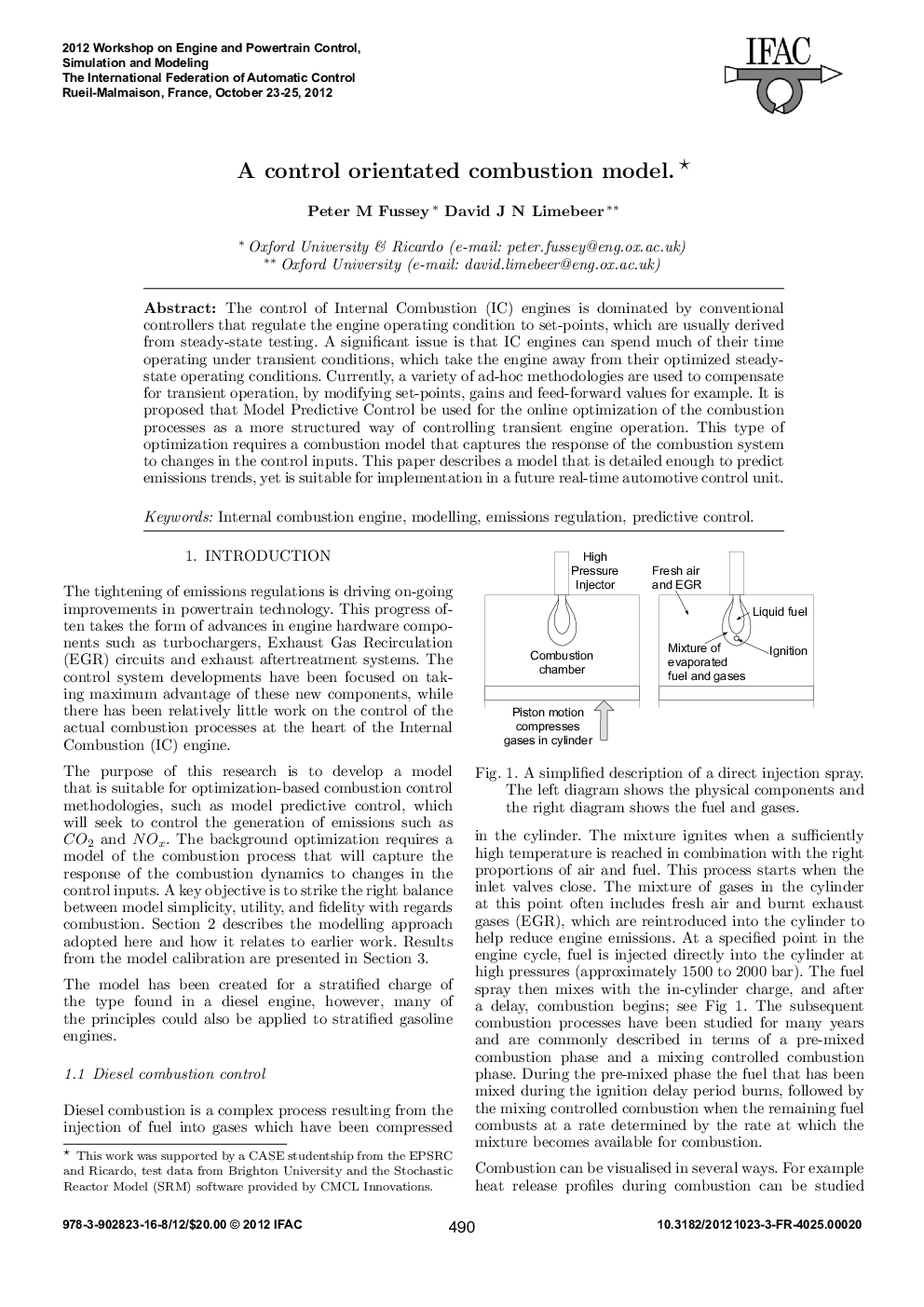 A control orientated combustion model.*