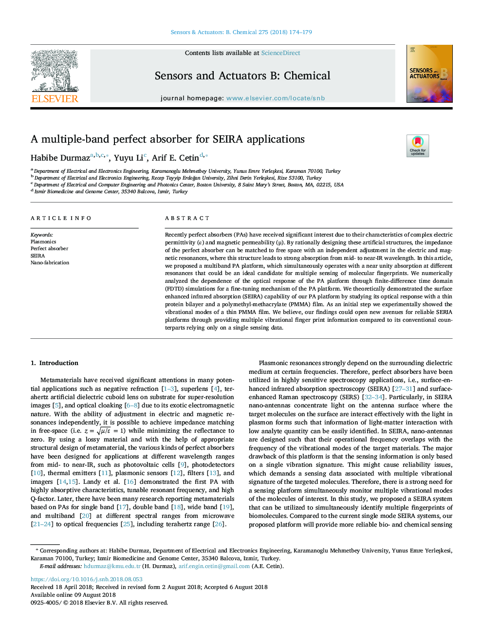 A multiple-band perfect absorber for SEIRA applications