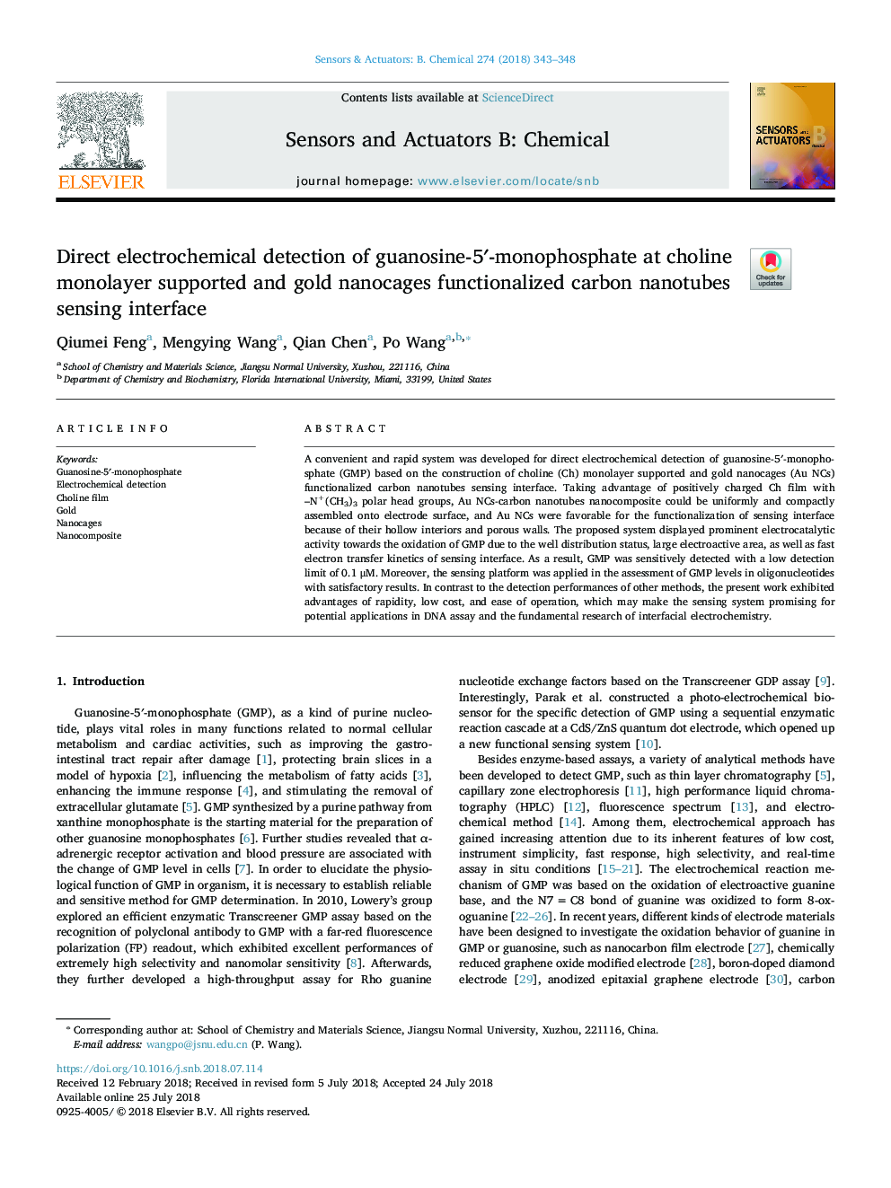 Direct electrochemical detection of guanosine-5â²-monophosphate at choline monolayer supported and gold nanocages functionalized carbon nanotubes sensing interface