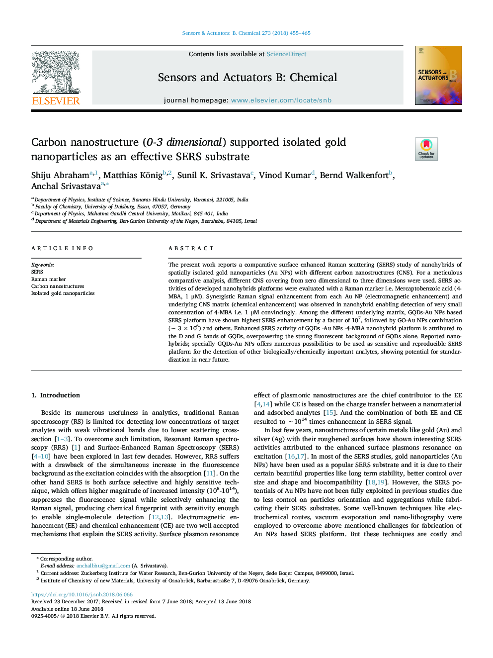 Carbon nanostructure (0-3 dimensional) supported isolated gold nanoparticles as an effective SERS substrate