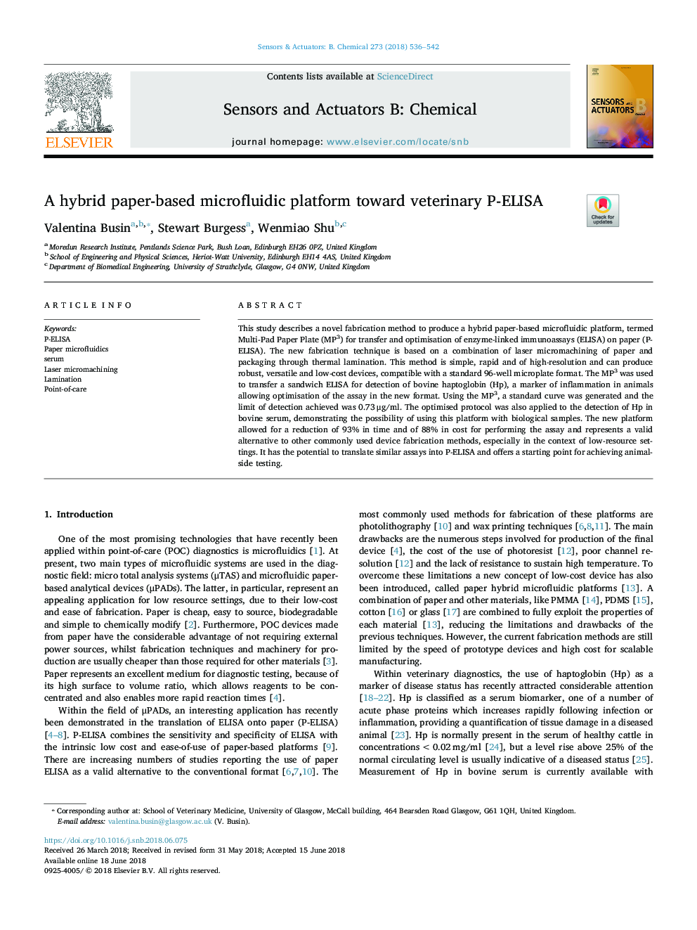 A hybrid paper-based microfluidic platform toward veterinary P-ELISA