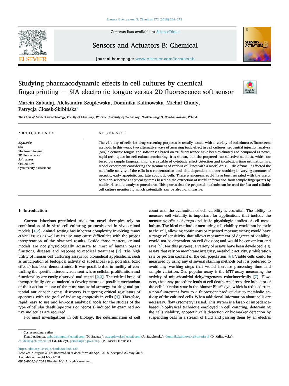 Studying pharmacodynamic effects in cell cultures by chemical fingerprinting â SIA electronic tongue versus 2D fluorescence soft sensor