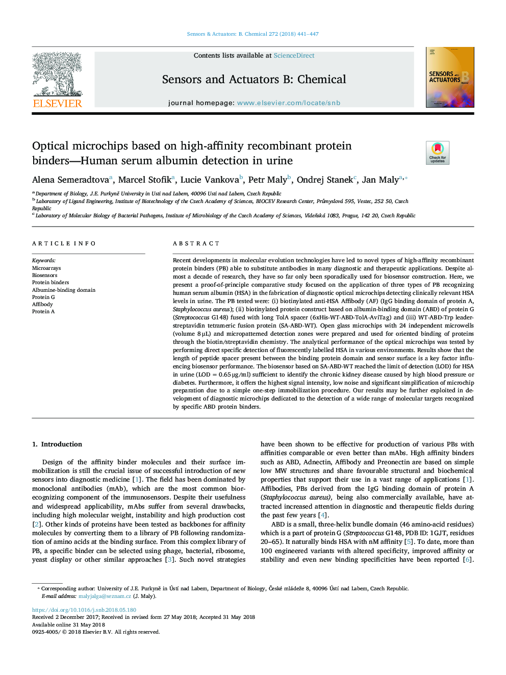 ریزپردازنده های نوری بر اساس پیوند های پروتئینی نوترکیب با محتوای بالا - تشخیص آلبومین سرم انسان در ادرار 