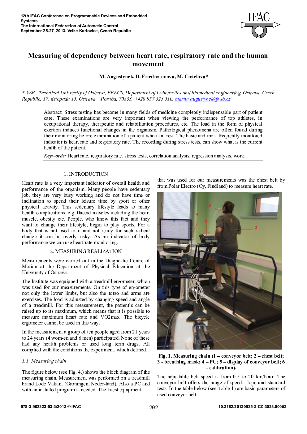 Measuring of dependency between heart rate, respiratory rate and the human movement