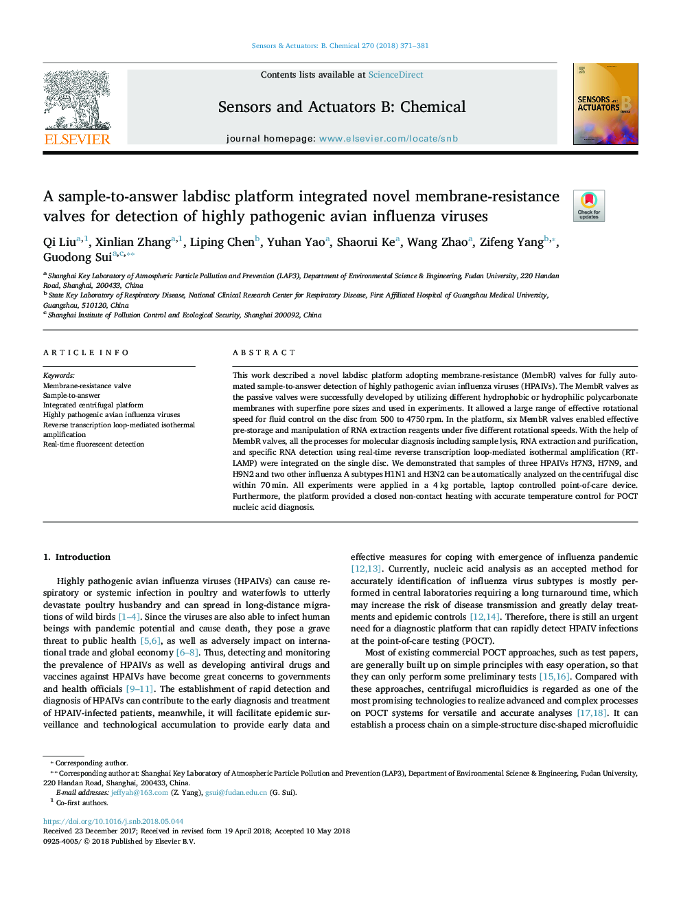 A sample-to-answer labdisc platform integrated novel membrane-resistance valves for detection of highly pathogenic avian influenza viruses