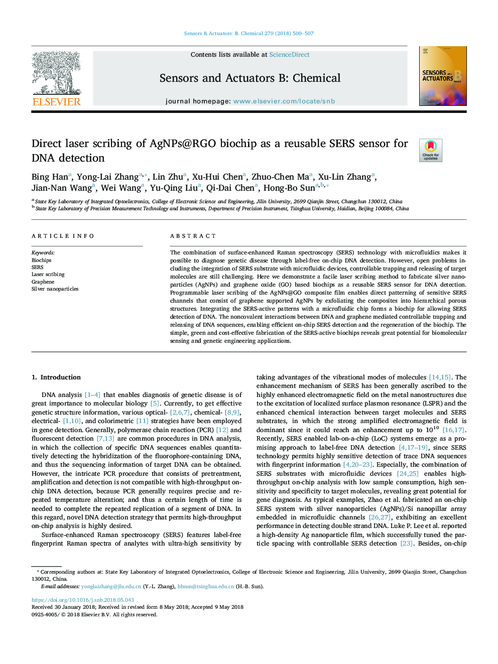 Direct laser scribing of AgNPs@RGO biochip as a reusable SERS sensor for DNA detection