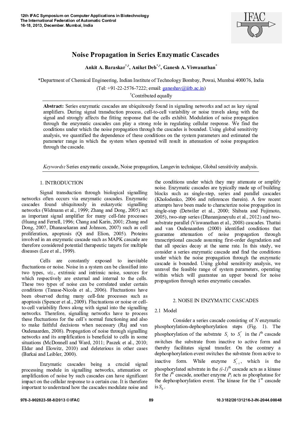 Noise Propagation in Series Enzymatic Cascades