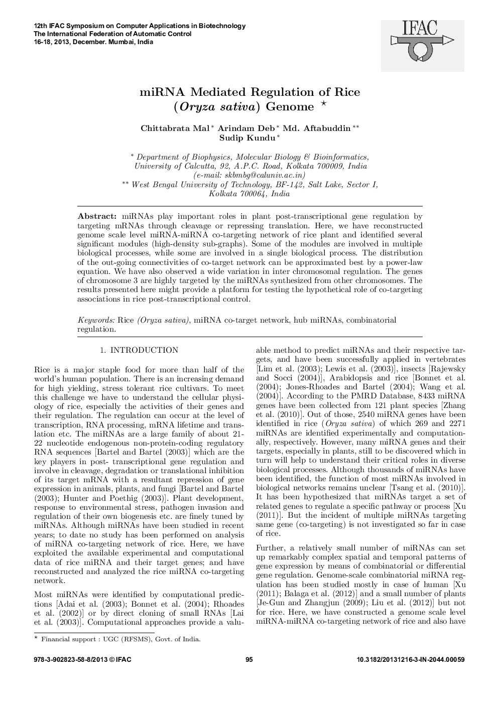 miRNA Mediated Regulation of Rice (Oryza sativa) Genome 
