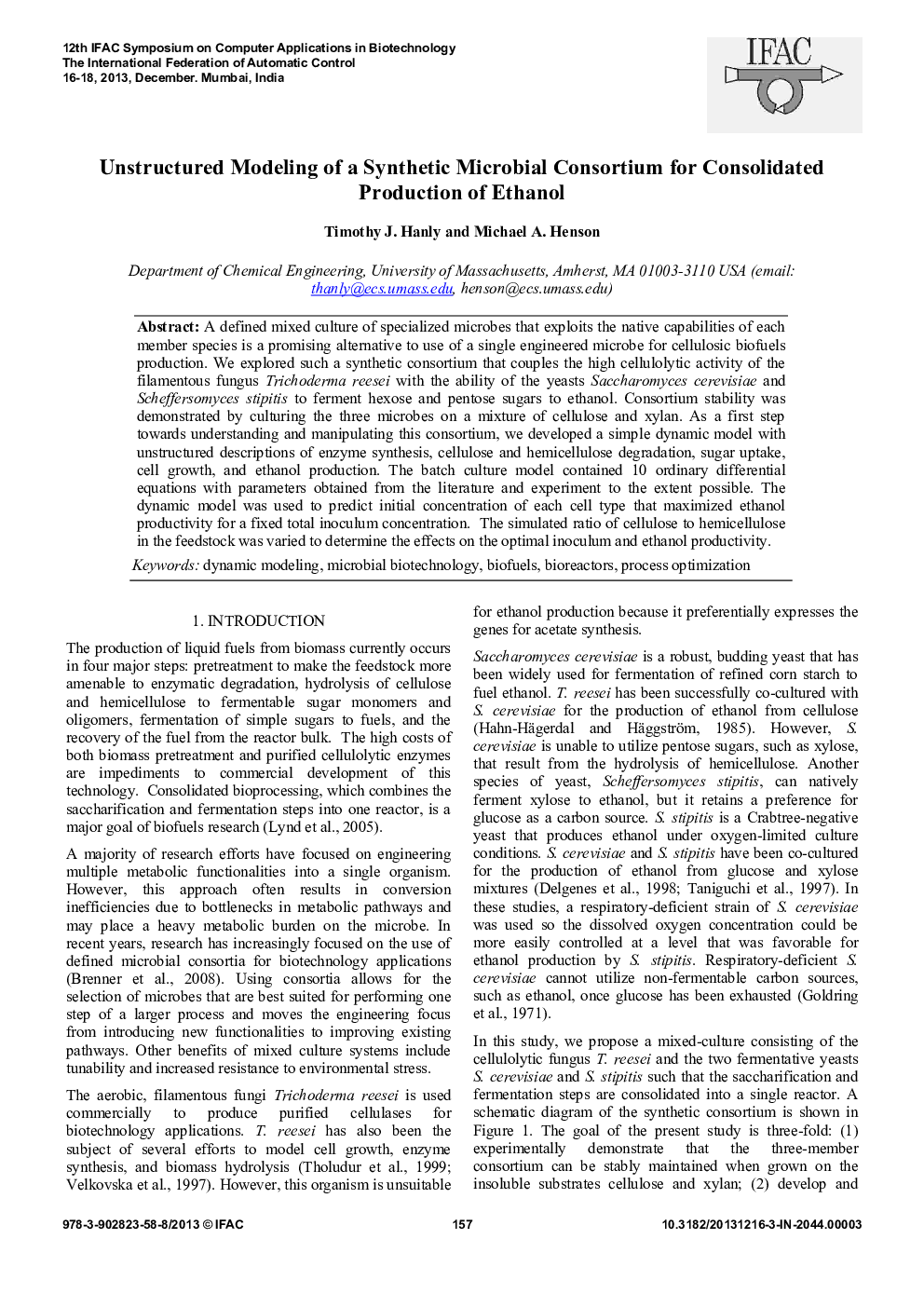 Unstructured Modeling of a Synthetic Microbial Consortium for Consolidated Production of Ethanol