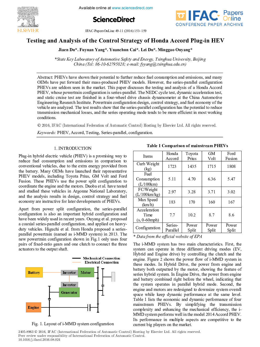 Testing and Analysis of the Control Strategy of Honda Accord Plug-in HEV