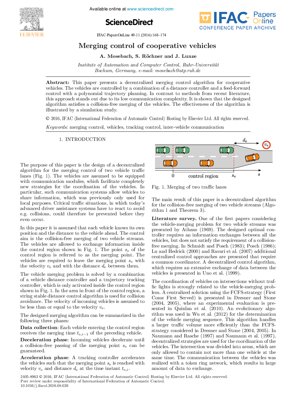 Merging control of cooperative vehicles