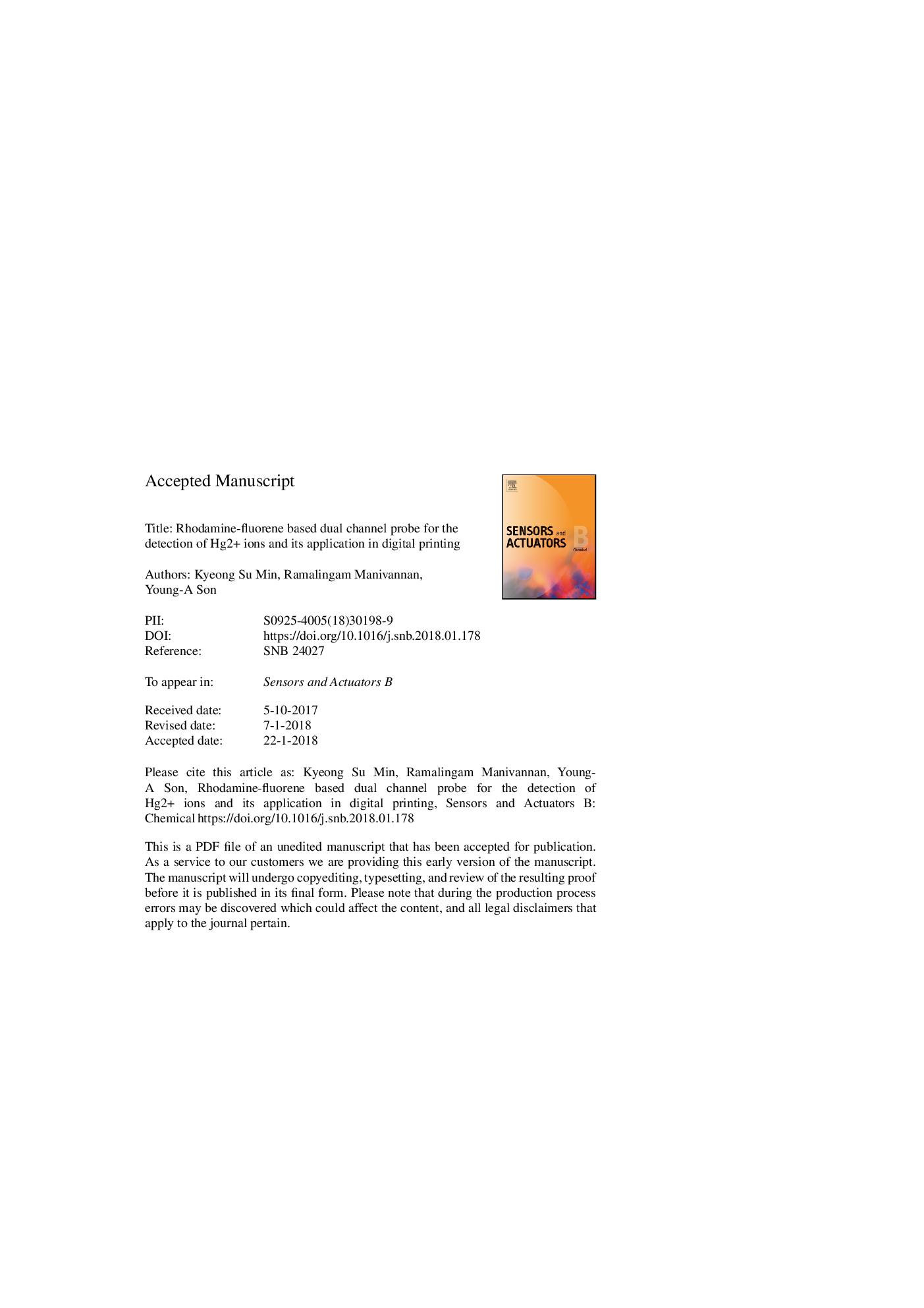 Rhodamine-fluorene based dual channel probe for the detection of Hg2+ ions and its application in digital printing