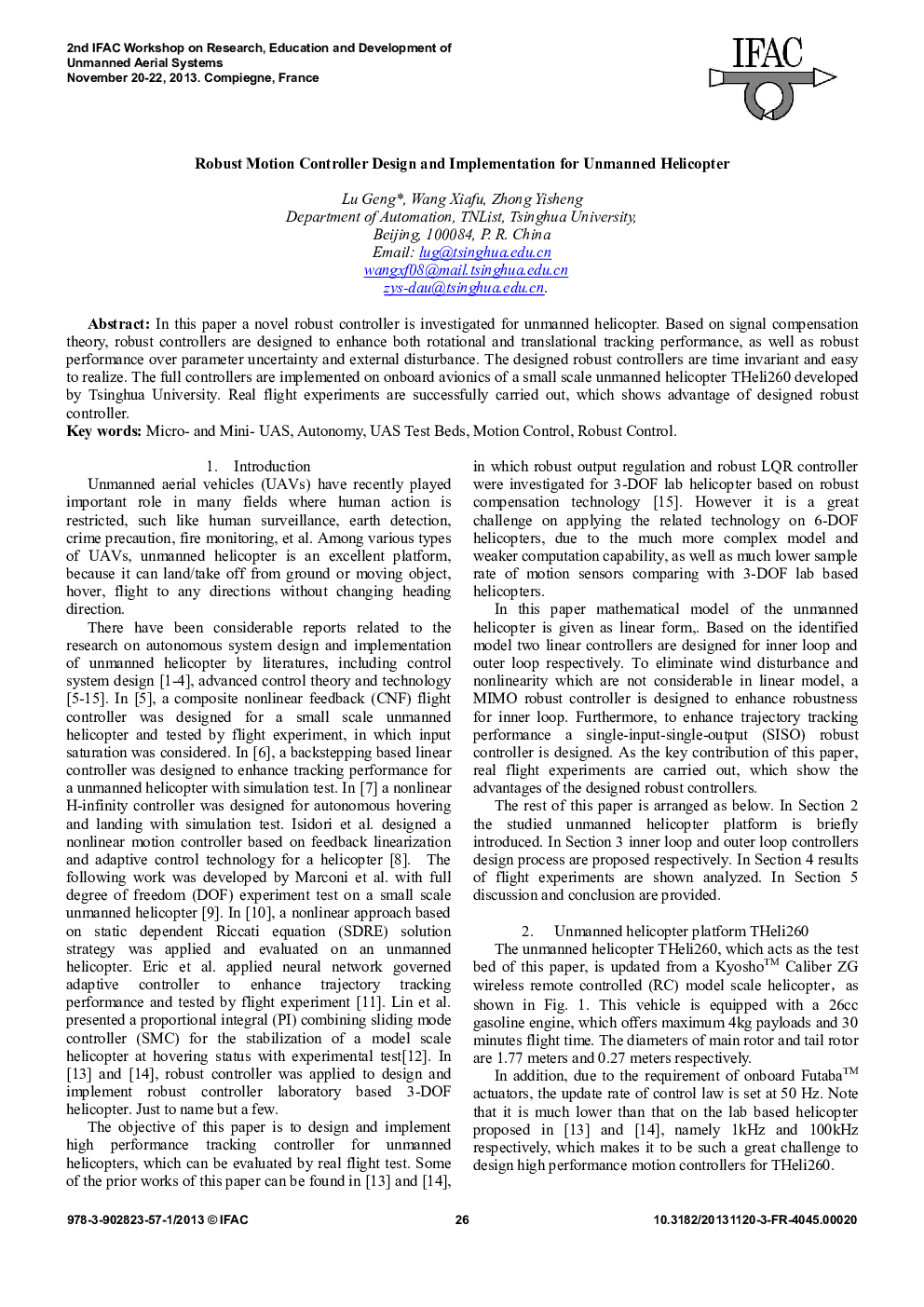 Robust Motion Controller Design and Implementation for Unmanned Helicopter