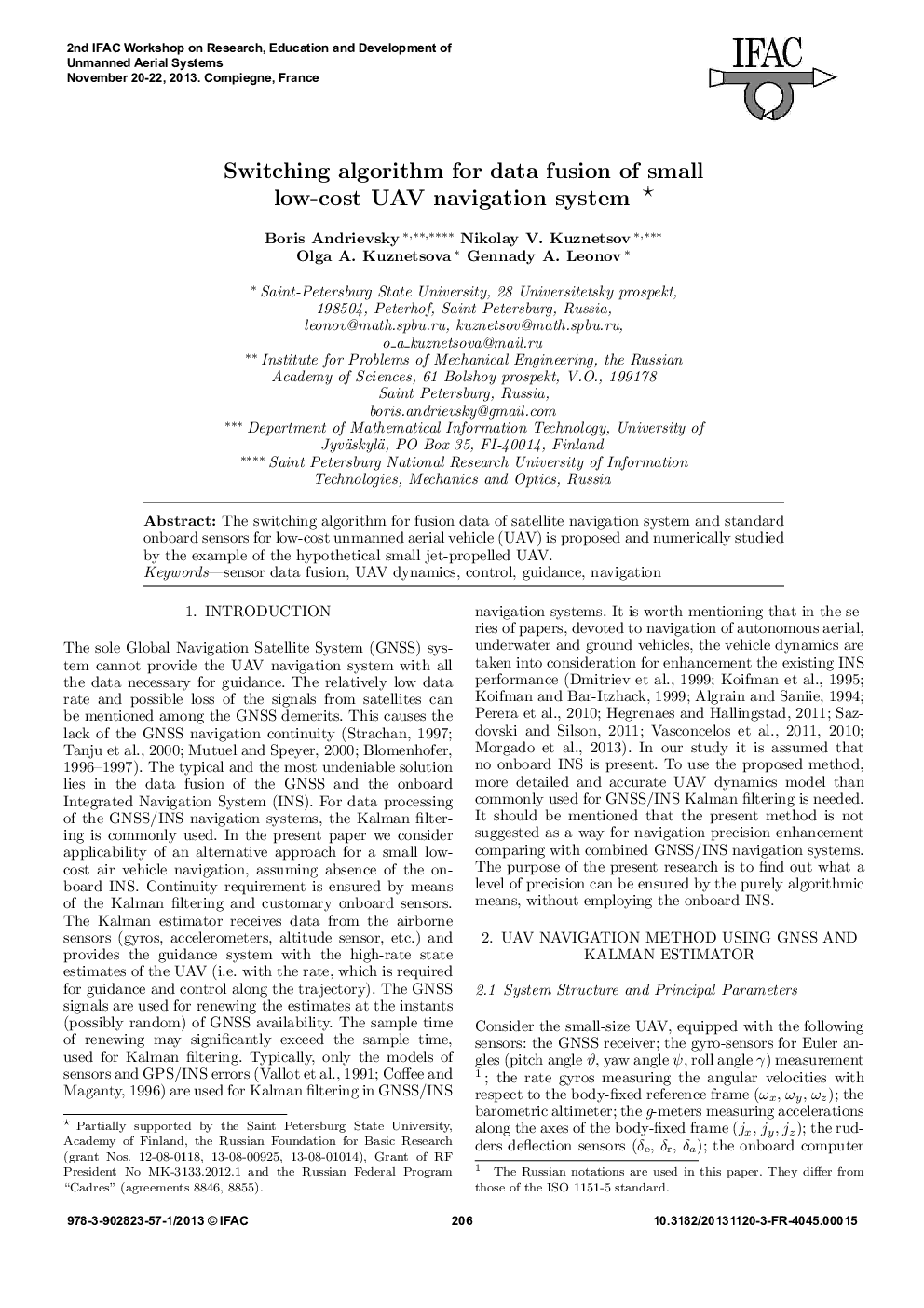 عکس صفحه اول مقاله: Switching algorithm for data fusion of small low-cost UAV navigation system* Switching algorithm for data fusion of small low-cost UAV navigation system*
