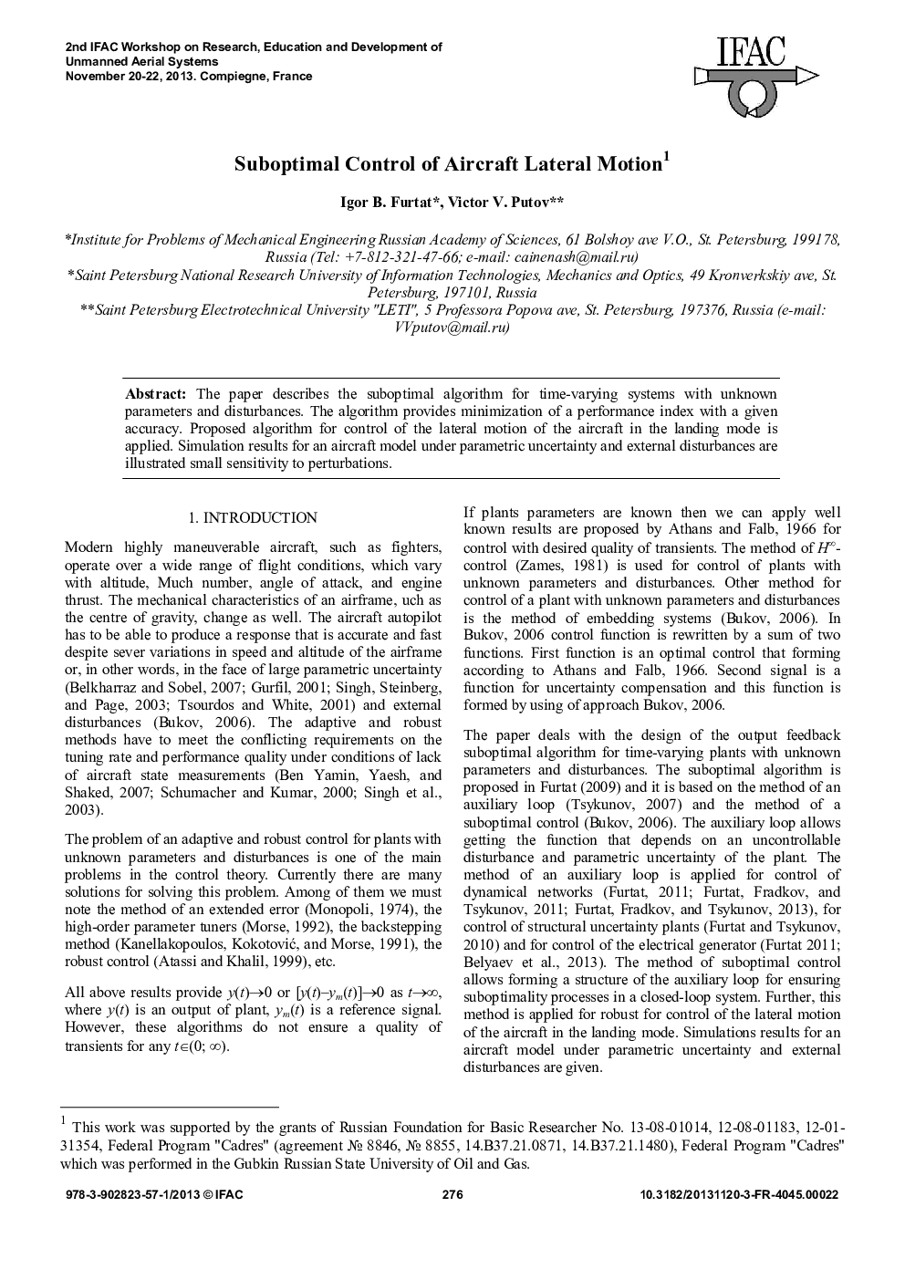 Suboptimal Control of Aircraft Lateral Motion1