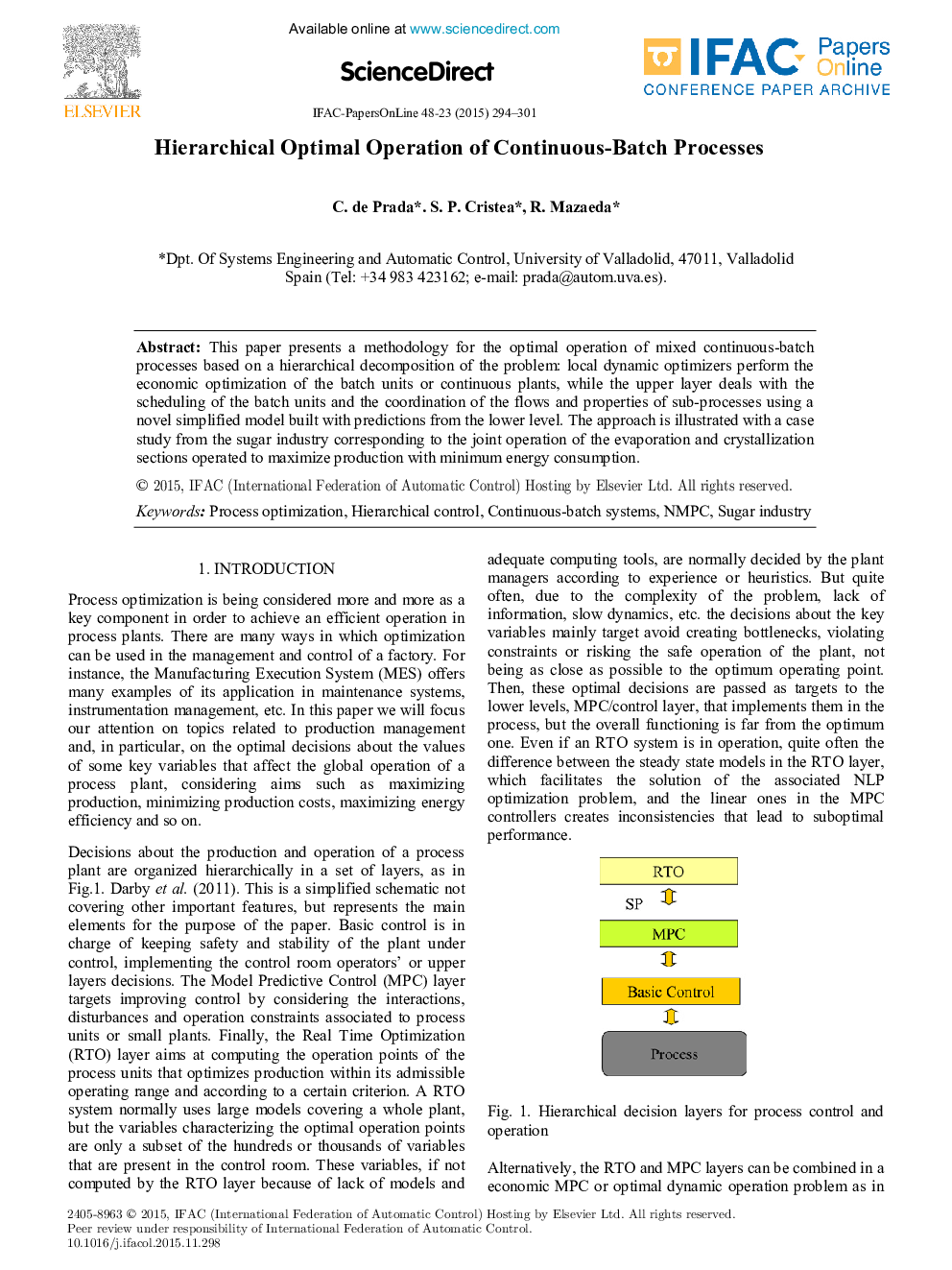 Hierarchical Optimal Operation of Continuous-Batch Processes