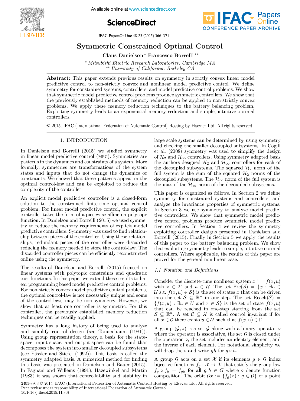 Symmetric Constrained Optimal Control