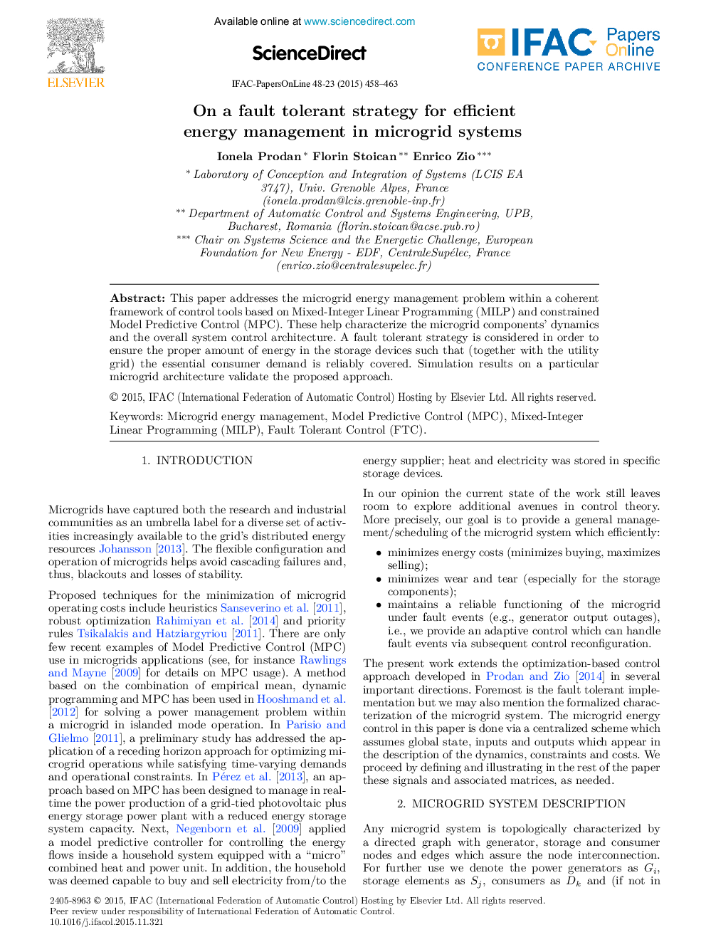 On a fault tolerant strategy for efficient energy management in microgrid systems