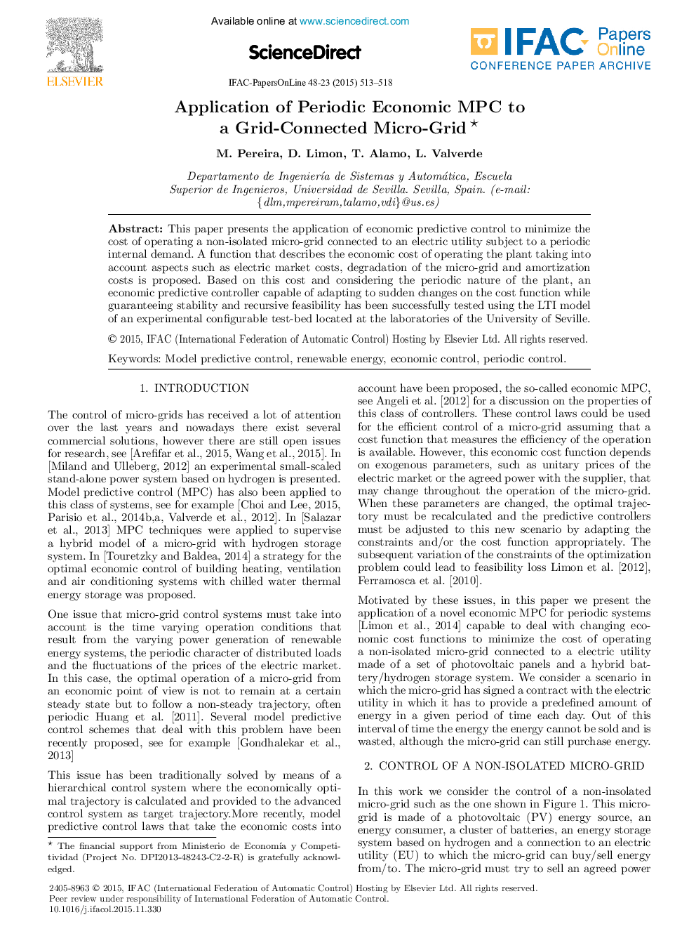 Application of Periodic Economic MPC to a Grid-Connected Micro-Grid*
